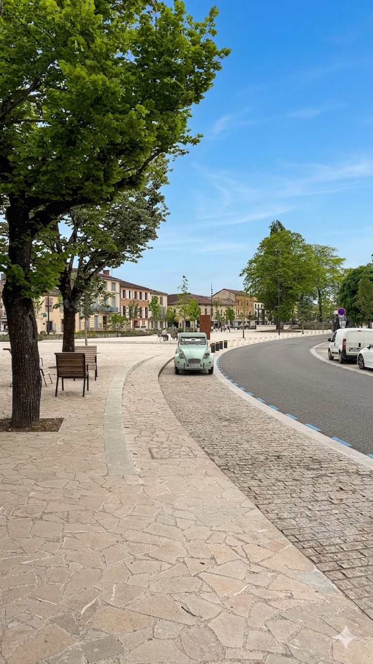 Les Promenades, allée centrale ombragée au cœur de Caussade